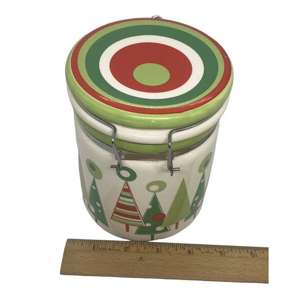 Christmas Trees Wire Bail Lidded Candy Coffee Treat Crock Canister Lucerne Foods - Picture 14 of 16